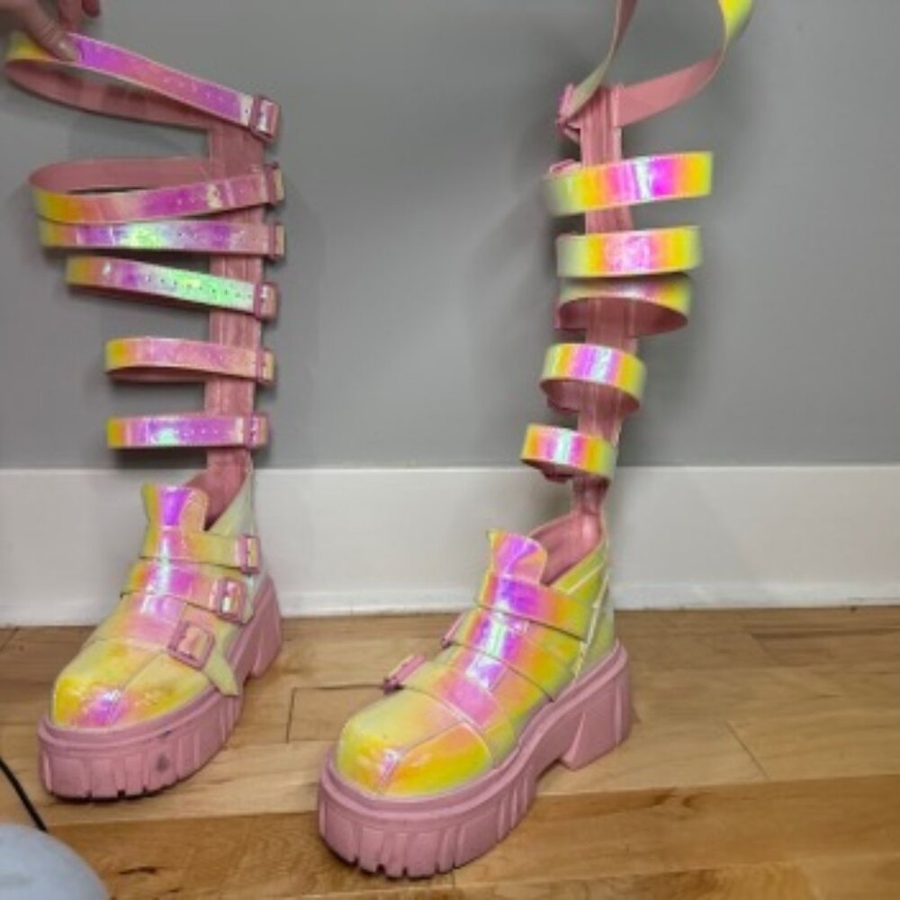 Sugar Thrillz Pink Metallic Gladiator Boots